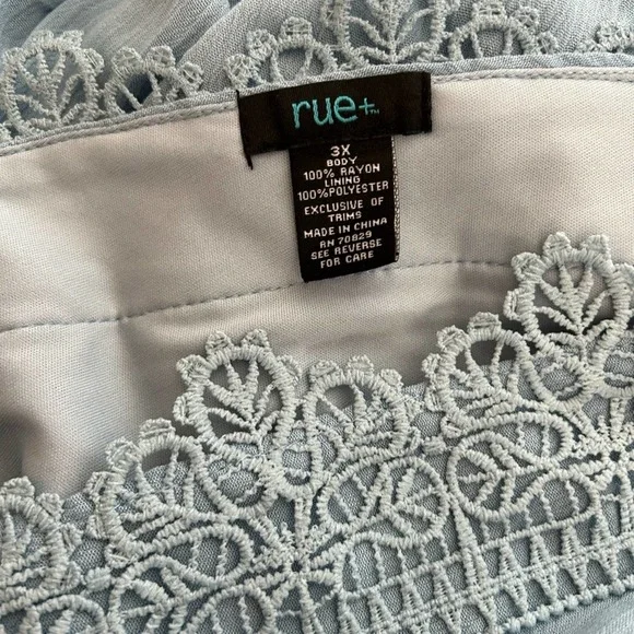 Rue 21 dress size 3X v-neck crochet trim babydoll baby blue - Picture 6 of 7